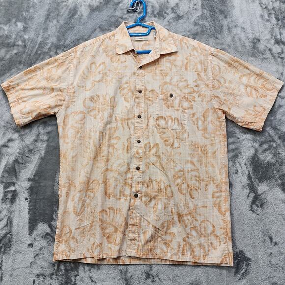 Moda Campia Moda Shirt Mens M Orange White Floral Cotton Short Sleeve Button Up - Picture 1 of 9
